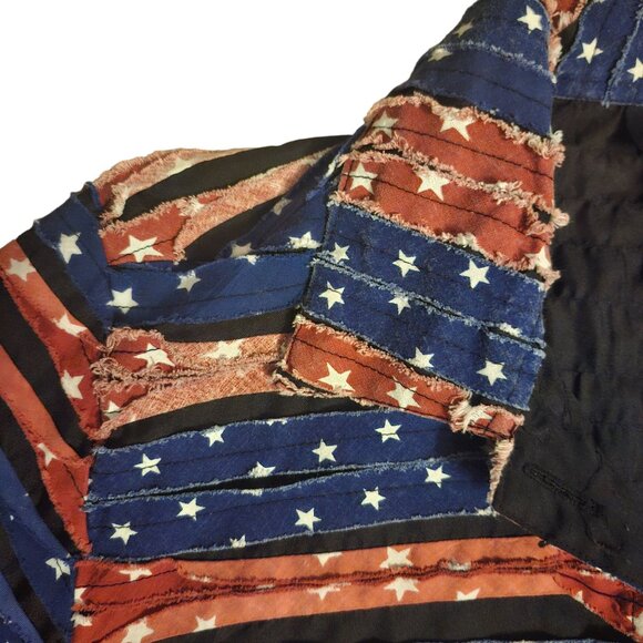 Medium American Flag Striped Jacket Ragged Stars Button-Up Patriotic NDS New Dir - Picture 4 of 12